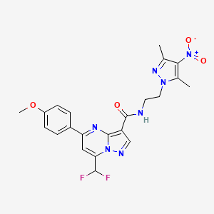 molecular formula C22H21F2N7O4 B4378041 7-(difluoromethyl)-N-[2-(3,5-dimethyl-4-nitro-1H-pyrazol-1-yl)ethyl]-5-(4-methoxyphenyl)pyrazolo[1,5-a]pyrimidine-3-carboxamide 