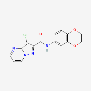 molecular formula C15H11ClN4O3 B4378120 3-chloro-N-(2,3-dihydro-1,4-benzodioxin-6-yl)pyrazolo[1,5-a]pyrimidine-2-carboxamide 