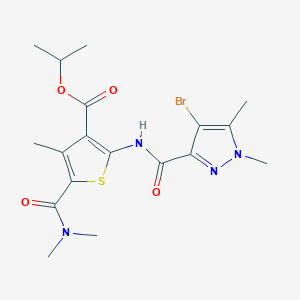 molecular formula C18H23BrN4O4S B4378154 isopropyl 2-{[(4-bromo-1,5-dimethyl-1H-pyrazol-3-yl)carbonyl]amino}-5-[(dimethylamino)carbonyl]-4-methyl-3-thiophenecarboxylate 