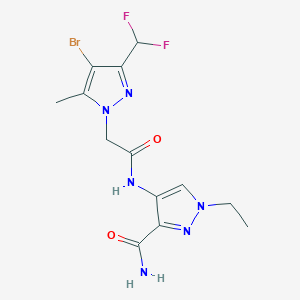 molecular formula C13H15BrF2N6O2 B4378211 4-({2-[4-BROMO-3-(DIFLUOROMETHYL)-5-METHYL-1H-PYRAZOL-1-YL]ACETYL}AMINO)-1-ETHYL-1H-PYRAZOLE-3-CARBOXAMIDE 