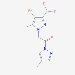 molecular formula C11H11BrF2N4O B4378218 2-[4-BROMO-3-(DIFLUOROMETHYL)-5-METHYL-1H-PYRAZOL-1-YL]-1-(4-METHYL-1H-PYRAZOL-1-YL)-1-ETHANONE 