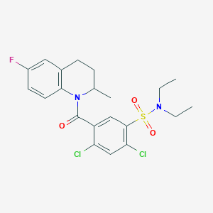 molecular formula C21H23Cl2FN2O3S B4378251 2,4-DICHLORO-N,N-DIETHYL-5-{[6-FLUORO-2-METHYL-3,4-DIHYDRO-1(2H)-QUINOLINYL]CARBONYL}-1-BENZENESULFONAMIDE 