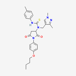 molecular formula C28H33N5O3S B4378302 N-[1-(4-BUTOXYPHENYL)-2,5-DIOXOTETRAHYDRO-1H-PYRROL-3-YL]-N-[(1,3-DIMETHYL-1H-PYRAZOL-4-YL)METHYL]-N'-(4-METHYLPHENYL)THIOUREA 