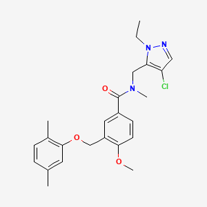 molecular formula C24H28ClN3O3 B4378307 N-[(4-chloro-1-ethyl-1H-pyrazol-5-yl)methyl]-3-[(2,5-dimethylphenoxy)methyl]-4-methoxy-N-methylbenzamide 