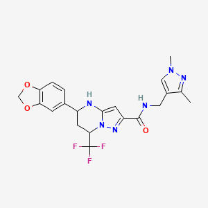 molecular formula C21H21F3N6O3 B4378314 5-(1,3-BENZODIOXOL-5-YL)-N~2~-[(1,3-DIMETHYL-1H-PYRAZOL-4-YL)METHYL]-7-(TRIFLUOROMETHYL)-4,5,6,7-TETRAHYDROPYRAZOLO[1,5-A]PYRIMIDINE-2-CARBOXAMIDE 