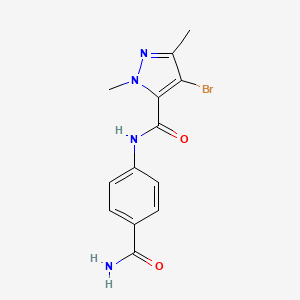 molecular formula C13H13BrN4O2 B4378341 N-[4-(aminocarbonyl)phenyl]-4-bromo-1,3-dimethyl-1H-pyrazole-5-carboxamide 