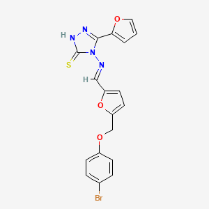 4-[((E)-1-{5-[(4-BROMOPHENOXY)METHYL]-2-FURYL}METHYLIDENE)AMINO]-5-(2-FURYL)-4H-1,2,4-TRIAZOL-3-YLHYDROSULFIDE