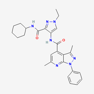 molecular formula C27H31N7O2 B4378434 N-{3-[(cyclohexylamino)carbonyl]-1-ethyl-1H-pyrazol-4-yl}-3,6-dimethyl-1-phenyl-1H-pyrazolo[3,4-b]pyridine-4-carboxamide 