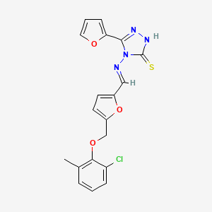 4-[((E)-1-{5-[(2-CHLORO-6-METHYLPHENOXY)METHYL]-2-FURYL}METHYLIDENE)AMINO]-5-(2-FURYL)-4H-1,2,4-TRIAZOL-3-YLHYDROSULFIDE