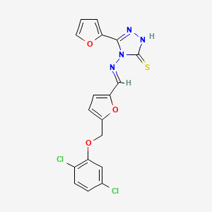 molecular formula C18H12Cl2N4O3S B4378448 4-[((E)-1-{5-[(2,5-DICHLOROPHENOXY)METHYL]-2-FURYL}METHYLIDENE)AMINO]-5-(2-FURYL)-4H-1,2,4-TRIAZOL-3-YLHYDROSULFIDE 