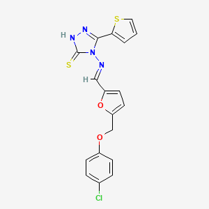 4-[((E)-1-{5-[(4-CHLOROPHENOXY)METHYL]-2-FURYL}METHYLIDENE)AMINO]-5-(2-THIENYL)-4H-1,2,4-TRIAZOL-3-YLHYDROSULFIDE