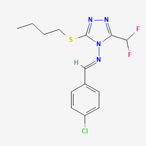 N-[3-(BUTYLSULFANYL)-5-(DIFLUOROMETHYL)-4H-1,2,4-TRIAZOL-4-YL]-N-[(E)-1-(4-CHLOROPHENYL)METHYLIDENE]AMINE