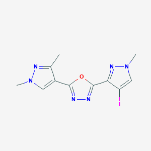 molecular formula C11H11IN6O B4378604 2-(1,3-dimethyl-1H-pyrazol-4-yl)-5-(4-iodo-1-methyl-1H-pyrazol-3-yl)-1,3,4-oxadiazole 