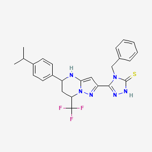 molecular formula C25H25F3N6S B4378606 4-BENZYL-5-[5-(4-ISOPROPYLPHENYL)-7-(TRIFLUOROMETHYL)-4,5,6,7-TETRAHYDROPYRAZOLO[1,5-A]PYRIMIDIN-2-YL]-4H-1,2,4-TRIAZOL-3-YLHYDROSULFIDE 