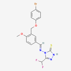 molecular formula C18H15BrF2N4O2S B4378630 4-[((E)-1-{3-[(4-BROMOPHENOXY)METHYL]-4-METHOXYPHENYL}METHYLIDENE)AMINO]-5-(DIFLUOROMETHYL)-4H-1,2,4-TRIAZOL-3-YLHYDROSULFIDE 