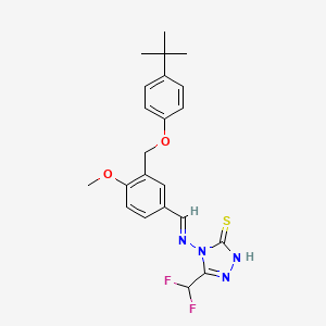 molecular formula C22H24F2N4O2S B4378669 4-{[(E)-1-(3-{[4-(TERT-BUTYL)PHENOXY]METHYL}-4-METHOXYPHENYL)METHYLIDENE]AMINO}-5-(DIFLUOROMETHYL)-4H-1,2,4-TRIAZOL-3-YLHYDROSULFIDE 