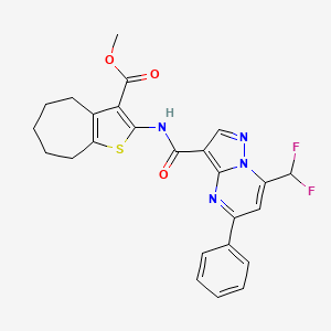 molecular formula C25H22F2N4O3S B4378857 methyl 2-({[7-(difluoromethyl)-5-phenylpyrazolo[1,5-a]pyrimidin-3-yl]carbonyl}amino)-5,6,7,8-tetrahydro-4H-cyclohepta[b]thiophene-3-carboxylate 