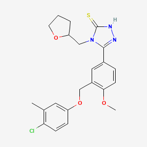 molecular formula C22H24ClN3O3S B4378903 5-{3-[(4-CHLORO-3-METHYLPHENOXY)METHYL]-4-METHOXYPHENYL}-4-(TETRAHYDRO-2-FURANYLMETHYL)-4H-1,2,4-TRIAZOL-3-YLHYDROSULFIDE 