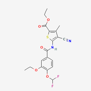 molecular formula C19H18F2N2O5S B4379048 ethyl 4-cyano-5-{[4-(difluoromethoxy)-3-ethoxybenzoyl]amino}-3-methyl-2-thiophenecarboxylate 