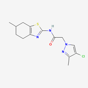 molecular formula C14H17ClN4OS B4379116 2-(4-chloro-3-methyl-1H-pyrazol-1-yl)-N-(6-methyl-4,5,6,7-tetrahydro-1,3-benzothiazol-2-yl)acetamide 