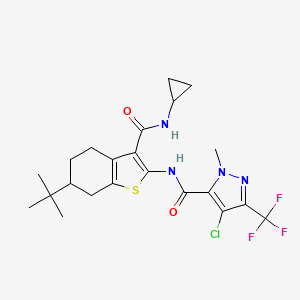 molecular formula C22H26ClF3N4O2S B4379150 N-{6-(TERT-BUTYL)-3-[(CYCLOPROPYLAMINO)CARBONYL]-4,5,6,7-TETRAHYDRO-1-BENZOTHIOPHEN-2-YL}-4-CHLORO-1-METHYL-3-(TRIFLUOROMETHYL)-1H-PYRAZOLE-5-CARBOXAMIDE 