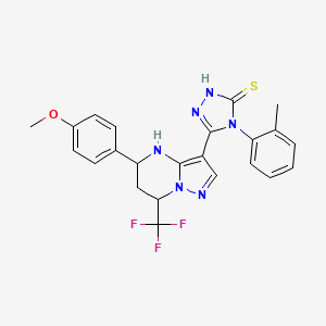 molecular formula C23H21F3N6OS B4379170 5-[5-(4-METHOXYPHENYL)-7-(TRIFLUOROMETHYL)-4,5,6,7-TETRAHYDROPYRAZOLO[1,5-A]PYRIMIDIN-3-YL]-4-(2-METHYLPHENYL)-4H-1,2,4-TRIAZOL-3-YLHYDROSULFIDE 