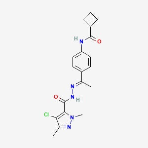 molecular formula C19H22ClN5O2 B4379215 N~1~-[4-(1-{(E)-2-[(4-CHLORO-1,3-DIMETHYL-1H-PYRAZOL-5-YL)CARBONYL]HYDRAZONO}ETHYL)PHENYL]-1-CYCLOBUTANECARBOXAMIDE 