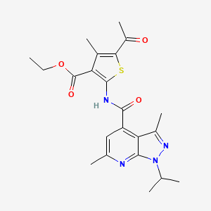 molecular formula C22H26N4O4S B4379284 ethyl 5-acetyl-2-{[(1-isopropyl-3,6-dimethyl-1H-pyrazolo[3,4-b]pyridin-4-yl)carbonyl]amino}-4-methyl-3-thiophenecarboxylate 