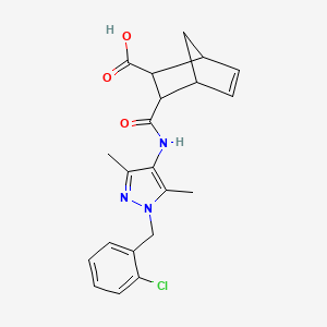 molecular formula C21H22ClN3O3 B4379418 3-({[1-(2-chlorobenzyl)-3,5-dimethyl-1H-pyrazol-4-yl]amino}carbonyl)bicyclo[2.2.1]hept-5-ene-2-carboxylic acid 