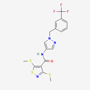 molecular formula C17H15F3N4OS3 B4379539 3,5-BIS(METHYLSULFANYL)-N-{1-[3-(TRIFLUOROMETHYL)BENZYL]-1H-PYRAZOL-4-YL}-4-ISOTHIAZOLECARBOXAMIDE 