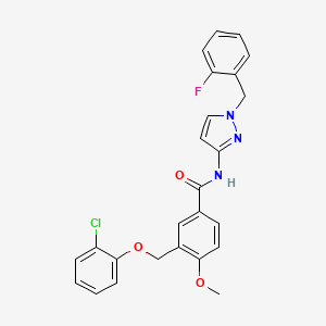 molecular formula C25H21ClFN3O3 B4379559 3-[(2-chlorophenoxy)methyl]-N-[1-(2-fluorobenzyl)-1H-pyrazol-3-yl]-4-methoxybenzamide 