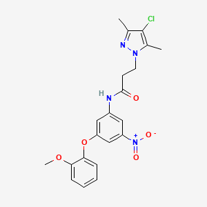 molecular formula C21H21ClN4O5 B4379571 3-(4-chloro-3,5-dimethyl-1H-pyrazol-1-yl)-N-[3-(2-methoxyphenoxy)-5-nitrophenyl]propanamide 