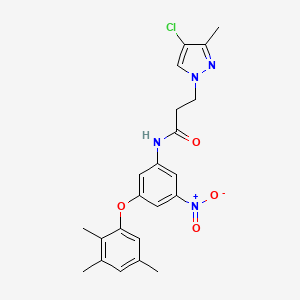 molecular formula C22H23ClN4O4 B4379582 3-(4-chloro-3-methyl-1H-pyrazol-1-yl)-N-[3-nitro-5-(2,3,5-trimethylphenoxy)phenyl]propanamide 