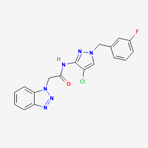 molecular formula C18H14ClFN6O B4379613 2-(1H-1,2,3-benzotriazol-1-yl)-N-[4-chloro-1-(3-fluorobenzyl)-1H-pyrazol-3-yl]acetamide 