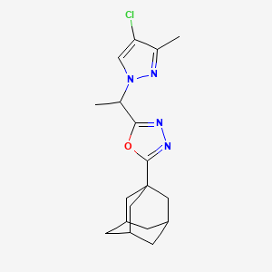 molecular formula C18H23ClN4O B4379652 2-(1-adamantyl)-5-[1-(4-chloro-3-methyl-1H-pyrazol-1-yl)ethyl]-1,3,4-oxadiazole 