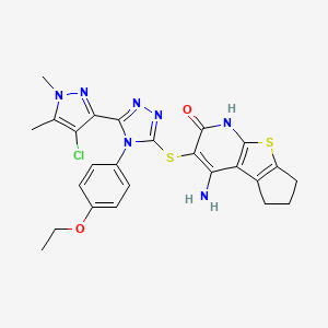 4-amino-3-{[5-(4-chloro-1,5-dimethyl-1H-pyrazol-3-yl)-4-(4-ethoxyphenyl)-4H-1,2,4-triazol-3-yl]sulfanyl}-6,7-dihydro-5H-cyclopenta[4,5]thieno[2,3-b]pyridin-2-ol