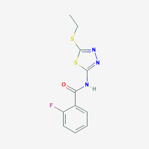 molecular formula C11H10FN3OS2 B437975 N-(5-ethylsulfanyl-1,3,4-thiadiazol-2-yl)-2-fluorobenzamide CAS No. 312748-54-2