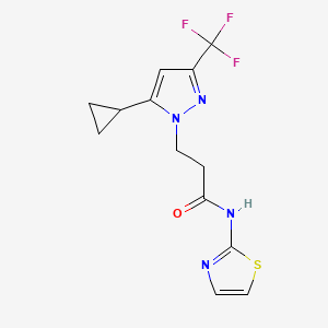 molecular formula C13H13F3N4OS B4379755 3-[5-cyclopropyl-3-(trifluoromethyl)-1H-pyrazol-1-yl]-N-(1,3-thiazol-2-yl)propanamide 