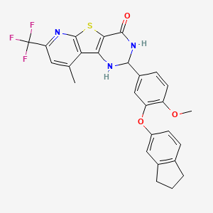 molecular formula C27H22F3N3O3S B4379757 4-[3-(2,3-dihydro-1H-inden-5-yloxy)-4-methoxyphenyl]-13-methyl-11-(trifluoromethyl)-8-thia-3,5,10-triazatricyclo[7.4.0.02,7]trideca-1(9),2(7),10,12-tetraen-6-one 