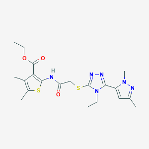 ETHYL 2-[(2-{[5-(1,3-DIMETHYL-1H-PYRAZOL-5-YL)-4-ETHYL-4H-1,2,4-TRIAZOL-3-YL]SULFANYL}ACETYL)AMINO]-4,5-DIMETHYL-3-THIOPHENECARBOXYLATE