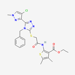 molecular formula C24H25ClN6O3S2 B4379817 ETHYL 2-[(2-{[4-BENZYL-5-(4-CHLORO-1-METHYL-1H-PYRAZOL-3-YL)-4H-1,2,4-TRIAZOL-3-YL]SULFANYL}ACETYL)AMINO]-4,5-DIMETHYL-3-THIOPHENECARBOXYLATE 