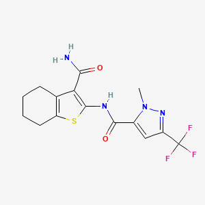 molecular formula C15H15F3N4O2S B4379826 N-[3-(AMINOCARBONYL)-4,5,6,7-TETRAHYDRO-1-BENZOTHIOPHEN-2-YL]-1-METHYL-3-(TRIFLUOROMETHYL)-1H-PYRAZOLE-5-CARBOXAMIDE 