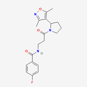 molecular formula C19H22FN3O3 B4379832 N-{3-[2-(3,5-dimethylisoxazol-4-yl)pyrrolidin-1-yl]-3-oxopropyl}-4-fluorobenzamide 