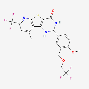 molecular formula C21H17F6N3O3S B4379842 4-[4-methoxy-3-(2,2,2-trifluoroethoxymethyl)phenyl]-13-methyl-11-(trifluoromethyl)-8-thia-3,5,10-triazatricyclo[7.4.0.02,7]trideca-1(9),2(7),10,12-tetraen-6-one 