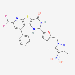 11-(difluoromethyl)-4-[5-[(3,5-dimethyl-4-nitropyrazol-1-yl)methyl]furan-2-yl]-13-phenyl-8-thia-3,5,10-triazatricyclo[7.4.0.02,7]trideca-1(9),2(7),10,12-tetraen-6-one