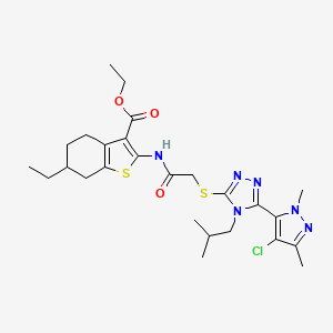 ETHYL 2-[(2-{[5-(4-CHLORO-1,3-DIMETHYL-1H-PYRAZOL-5-YL)-4-ISOBUTYL-4H-1,2,4-TRIAZOL-3-YL]SULFANYL}ACETYL)AMINO]-6-ETHYL-4,5,6,7-TETRAHYDRO-1-BENZOTHIOPHENE-3-CARBOXYLATE