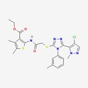 molecular formula C24H25ClN6O3S2 B4379910 ETHYL 2-[(2-{[5-(4-CHLORO-1-METHYL-1H-PYRAZOL-5-YL)-4-(3-METHYLPHENYL)-4H-1,2,4-TRIAZOL-3-YL]SULFANYL}ACETYL)AMINO]-4,5-DIMETHYL-3-THIOPHENECARBOXYLATE 