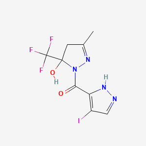 molecular formula C9H8F3IN4O2 B4379939 [5-hydroxy-3-methyl-5-(trifluoromethyl)-4,5-dihydro-1H-pyrazol-1-yl](4-iodo-1H-pyrazol-3-yl)methanone 