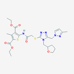 DIETHYL 3-METHYL-5-[(2-{[5-[(3-METHYL-1H-PYRAZOL-1-YL)METHYL]-4-(TETRAHYDRO-2-FURANYLMETHYL)-4H-1,2,4-TRIAZOL-3-YL]SULFANYL}ACETYL)AMINO]-2,4-THIOPHENEDICARBOXYLATE