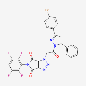 molecular formula C27H17BrF4N6O3 B4380000 1-{2-[3-(4-bromophenyl)-5-phenyl-4,5-dihydro-1H-pyrazol-1-yl]-2-oxoethyl}-5-(2,3,5,6-tetrafluorophenyl)-3a,6a-dihydropyrrolo[3,4-d][1,2,3]triazole-4,6(1H,5H)-dione 